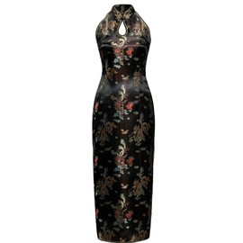 7Fairy Women's Black Backless Long Chinese Prom Dress Dragon Halter Size 10 US