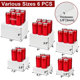 Hacaroa 6 Pcs White Buffet Risers, Food Display Stand Dessert Riser for Party, Acrylic Cube Boxes Nesting Risers for Cupcakes, Buffet Table, Catering, Jewelry, Collectibles, Hollow Bottom, 6 Sizes