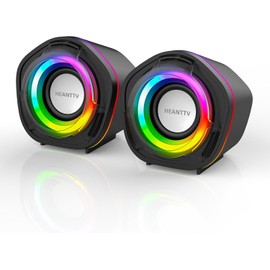 HEANTTV Computer Speaker, PC Speakers for Desktop Monitors, 2.0 Stereo Volume Control with LED Light, USB Powered & 3.5 mm jack, Perfect Multimedia Speakers for Monitors (Multicolor)