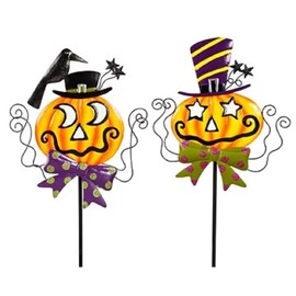Evergreen 40" H Glow in The Dark Jack O Lanterns Set of 2 Garden Stake