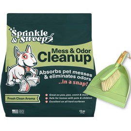 Sprinkle & Sweep Pet Accident Cleanup for all Hard Surface - Non Toxic Quick Pet Mess Cleaner & Odor Remover for Urine, Poop, Vomit, Diarrhea & Potty Training, Hair Balls (1Bag + Sweeper Kit)