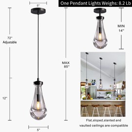 Joyunleo Raindrop Pendant Lights, Black Kitchen Island Pendant Lights, Teardrop Pendant Light, Interior Pendant Light in The Kitchen Island Living Room Bedroom Bathroom, Including Bulb