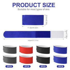 Pack of 8 Ski Strap Closures, Adjustable Ski Wrap Straps, Ski Bands, Storage Ties with Protective Padding for Skiboards, Poles, Winter Sports Accessories (Black, Red, Grey, Blue)