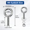 SRZTXU 16 Pack M8 Stainless Steel Eye Bolts with Nuts