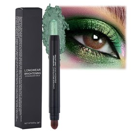 Metallic Dual-Ended Green Eyeshadow Stick - Cream Shimmer & Glitter, Waterproof, Long-Lasting Formula with Brush for Women's Eye Makeup - Eyeshadow Pencil