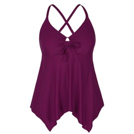Firpearl Women Long Tankini Tops Flowy Cross Back Swimsuit Plus Size Bathing Suit Tops Carmine US20