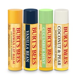 Burt’s Bees Holiday Gift, 4 Lip Balm Stocking Stuffer Products, Beeswax Bounty Assorted Set - Original Beeswax, Vanilla Bean, Cucumber Mint & Coconut Pear (Old Verison)
