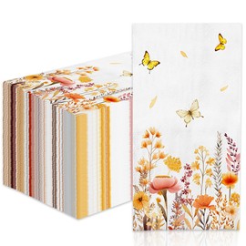 100 Pack Fall Floral Paper Napkins Autumn Wildflower Hand Towels Thanksgiving Watercolor Luncheon Napkin for Harvest Baby Shower Wedding Birthday Party Decor Dining Tableware Supplies, 4.3 x 7.9 Inch