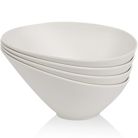 LOVYANXUE Salad Bowls, 4 Packs Serving Bowl, Compostable 33 Ounce Pasta Bowls, Elegant White Angled Bowl for Salad, Pasta, Soup, Prep, Ideal for Home and Restaurant