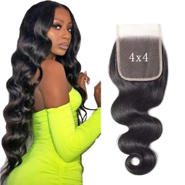 Hxxcoup Body Wave Hair Closure Black Closure Long Baby Hair No Smell Grade 8A 100% Brazilian Remy Hair Bleached Knots for Woman 24 Inch