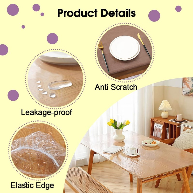 Generic 2Pcs Clear Round PVC Fitted Tablecloth, 60" Transparent Waterproof