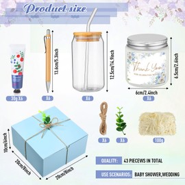 Reallnaive 6 Sets Baby Shower Prizes for Game Winners, Baby Shower Favors Including Glass Cup Scented Candles Hand Cream Pens Gift Box with Raffia for Gender Reveal Wedding Bridal Party Prizes(Blue)