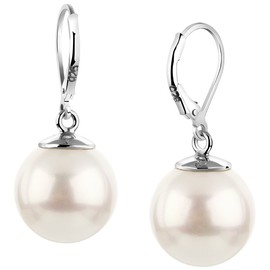 Nenalina Silver Women's Earrings Stud Earrings with Shell Pearls 14 mm 925 Sterling Silver Long Earrings for Women Wedding Earrings 722154-046, Sterling Silver, Pearl