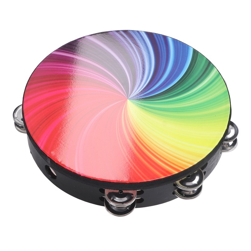 Handheld Tambourine 10 Inch Double Layer Bell Piece Solid Wood