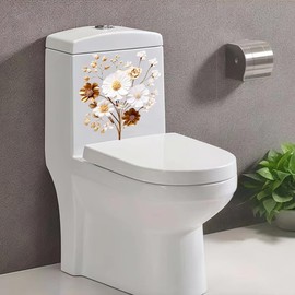 Beautiful Platinum Flower Branch Toilet Cover Sticker Decals,Fish Bird Flower Leaf Waterproof Toilet Lid Tank Seat Decals Cistern Self-Adhesive Bathroom Wall Sticker