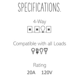 Legrand adorne 20A 4-Way Paddle Switch in Gloss White Finish with Matching Wall Plate, ASPD2042W4