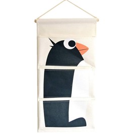 IEVE Cotton Fabric Storage Bag Wall Door Closet Hanging Storage Bag,Hanging Organiser With Pockets,Storage Bag for Children's Bedroom/Door,Pockets Home Organizer (penguin)