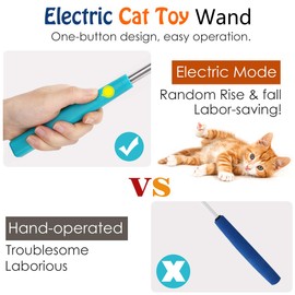 Pawaboo Electric Interactive Cat Toy, Retractable Cat Fishing Rod with 3 Replacement Fishing Lures Made of Feather and Bell, Automatic Rotating Cord Feather, Feather Toy for Cat Kitten Kitten Fun
