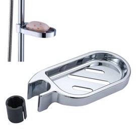 Soap Dish for Shower, Clip on Adjustable Shower Soap Holder, Shower Soap Dish Rustproof and Waterproof, Soap Holder Shower with 22mm Shower Round Rail Pole for Shower (Silver)