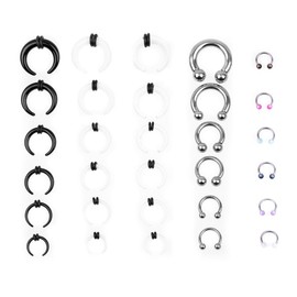 Linkning Septum Rings Acrylic C Shape Buffalo Stretching Kit Stainless Steel Horseshoe Nose Rings Large PA Pincher Jewelry16G-4G for Women Men