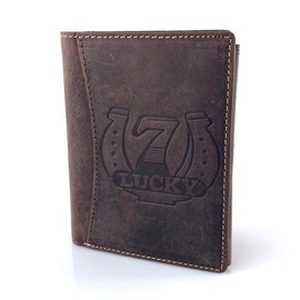 BUFFALO HILL Lucky 7 motif wallet, buffalo leather wallet, genuine leather wallet, portrait format, men's wallet, RFID protection, leather wallet with coin compartment, 11 card slots, 2395, brown