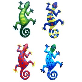 CENPEK Pack of 4 Metal Gecko Wall Decoration Metal Hanging Wall Art Sculpture for Indoor Outdoor Home Bedroom Living Room