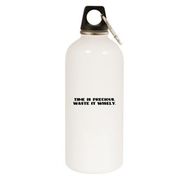Molandra Products Time Is Precious, Waste It Wisely. - 20oz Stainless Steel Water Bottle with Carabiner, White, NEWUS-C-07-24-05-006515-04-30-19-20