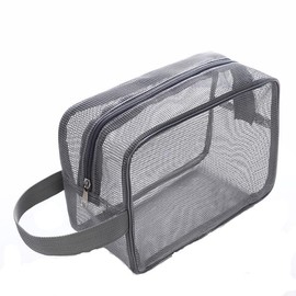 1PC Black Mesh Shower Caddy Toiletry Bag, Dorm Room Portable Zippered Bag with Handle for Bathroom, Grey