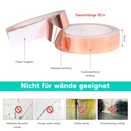 HXSYKJDM Copper Tape Against Snails, 30 mm x 30 m, Double-Sided Conductive Copper Foil Tape, EMI Copper Foil Tape, Copper Foil Tape for Guitars, Plant Protection, Electrical Repairs