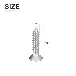 DTGN 100Pcs #8x3/4" Flat Head Wood Screws, 304 Stainless Steel Phillips Self Tapping Screws - Good for Woodworking, Furniture - Silver