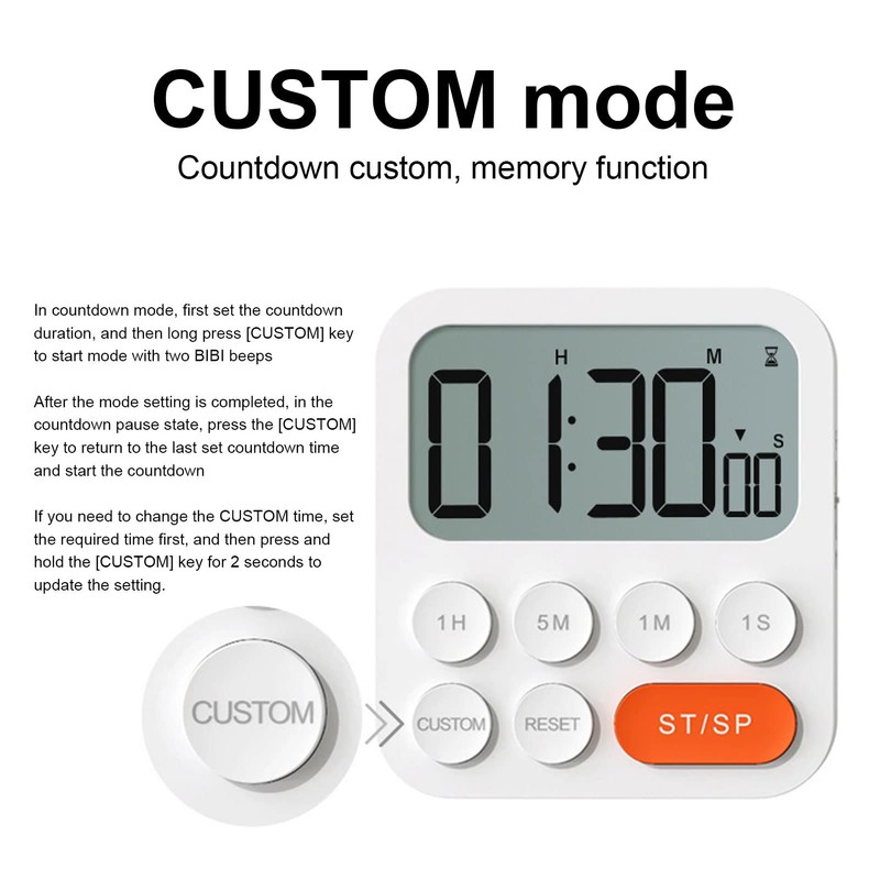 Kitchen Timer, 3-Speed Adjustable Study Timer, LCD for Living Room,