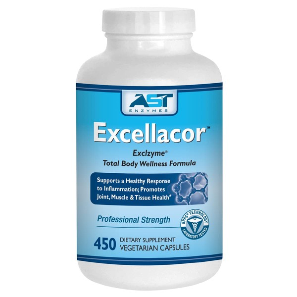 Excellacor-450 Vegetarian Capsules-Premium Natural Systemic Enzyme Formula-Total Body Support - Contains Enteric-Coated Serrapeptase - Supports healthy Inflammation & Joints