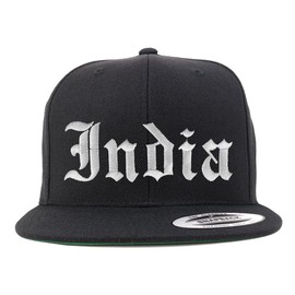 Trendy Apparel Shop India Old English Embroidered Flatbill Snapback Baseball Cap - Black