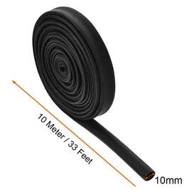 uxcell Insulation Braid Sleeve, 33Ft-10mm High Temp Silicone Fiberglass Sleeve Black