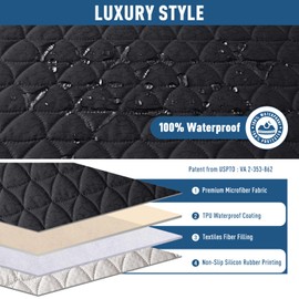 TAOCOCO 100% Waterproof Recliner Cover -Loveseat Recliner Cover with Center Console,Non-Slip Reclining Couch Covers for 2 Seat,with Elastic Straps Pocket for Kids, Dogs, Pets (Black, 2 Seater XL)