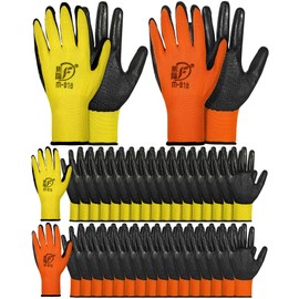Honeydak 36 Pairs Gardening Gloves for Men Women Breathable Rubber Coated Garden Gloves (Orange, Yellow)