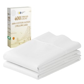 California Design Den Standard Queen Size Pillowcase Set - 400 Thread Count, 100% Cotton Sateen, Set of 2 Pillow Covers, Breathable, Cooling, Soft for Quality Sleep - Antique White
