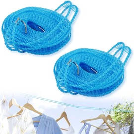 FIBOUND Pack of 2 Clothes Lines, Washing Lines, Non-Slip Elastic Rope Rope, Nylon Laundry Rope, Portable Clotheslines, Windproof Outdoor Clothesline for Travel, Camping, Garden (Blue)