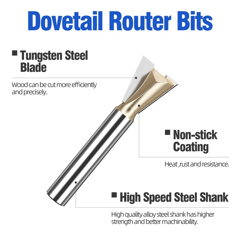 HUHAO Dovetail Router Bit 1/4" Shank 7/8" Dia Carbide Half-Blind