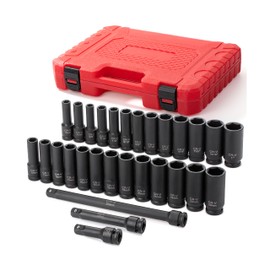 Bates Choice 29 pc 1/2" Drive Deep Impact Socket Set, SAE & Metric Sizes, 3" 5" 10" Impact Extension Bars, Chrome Plated