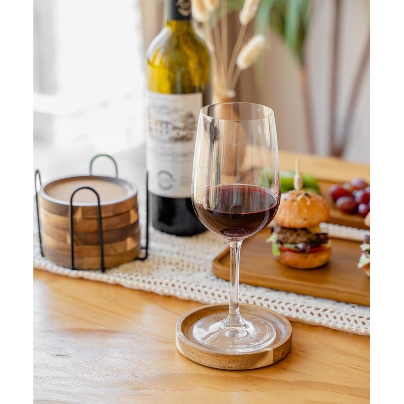 WLWNWFT Coasters for Drinks Absorbent with Holder, Acacia Wood Cork