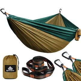 Naturefun Ultralight Travel Camping Hammock, 300 kg Load Capacity (300 x 200 cm) Breathable, Quick-Drying Parachute Nylon, 2 x Premium Carabiners, 2 x Nylon Loops Included, Outdoor