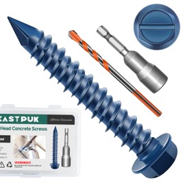 EASTPUK 30Pcs 1/4x 1-1/4" Concrete Screws Anchors with Drill Bit, Hex Washer Head Concrete Masonry Screws for Masonry, Block, Brick Stucco, Blue Coated Cement Screw