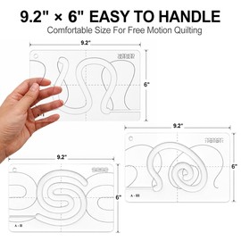 3Pcs Free Motion Quilting Templates, Acrylic Quilting Rulers for Industrial and Domestic Machines, Beginner-Friendly Reusable Stencils for DIY Pattern Design (25 Series A)
