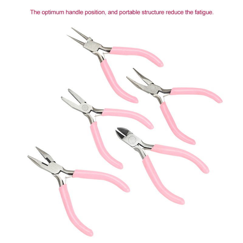 5pcs Mini Pink 4in Metal Pliers Set Kit Cutter Handwork