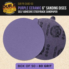 Dura-Gold Premium 80 Grit 6" PSA Purple Film Ceramic Sanding Discs, Box of 50 - Self Adhesive Stickyback Sandpaper for DA & Random Orbital Sanders - Abrasive Sand Auto Paint, Metal, Wood, Woodworking