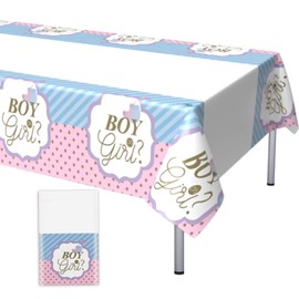 Table Cloths Gender Reveal Pink Blue Boys or Girls Theme Tablecloth Rectangular PVC Plastic Thin Table Cover Disposable Waterproof Party Decorations for Baby Shower Birthday Anniversary 220*130 cm