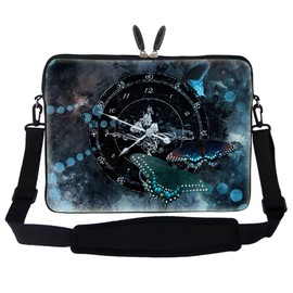 Meffort Inc 15 15.6 inch Neoprene Laptop Sleeve Bag Carrying Case with Hidden Handle and Adjustable Shoulder Strap - Butterfly Clock