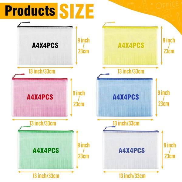 YOPCDJ 24pcs Mesh Zipper Pouch Bags - A4 Zipper Bags