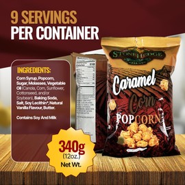 Stonehedge Farms Caramel Flavored Popcorn - 12 oz Bag - Bulk Gourmet Flavored Popped Popcorn - Made in USA